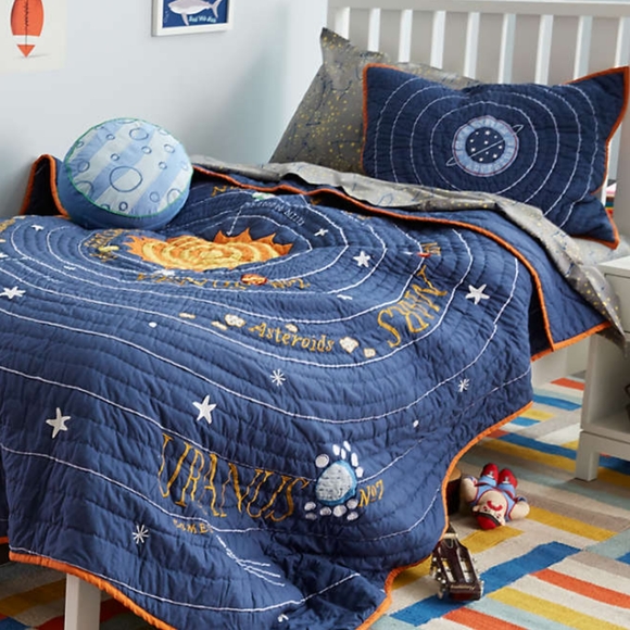 2017 Crate & Barrel Kids Land Of Nod Solar System Planet Twin Quilt Sham Navy - Picture 5 of 5